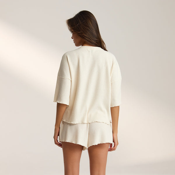 Lounge Underwear Soft Waffle Pyjama Top - Cream