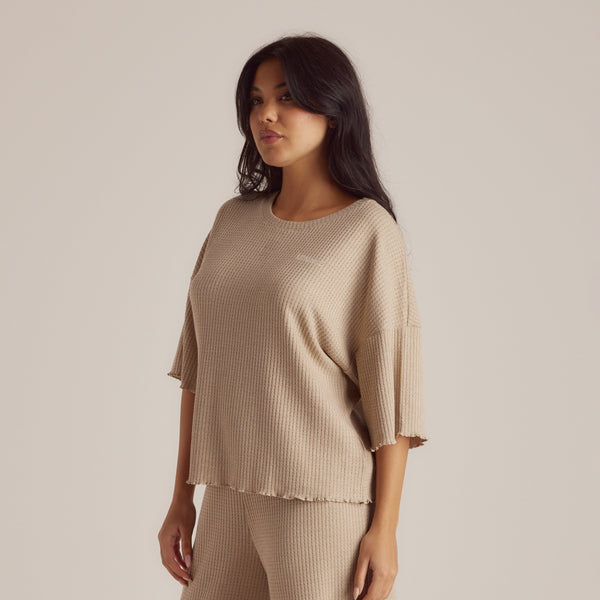 Lounge Underwear Soft Waffle Pyjama Top - Mink