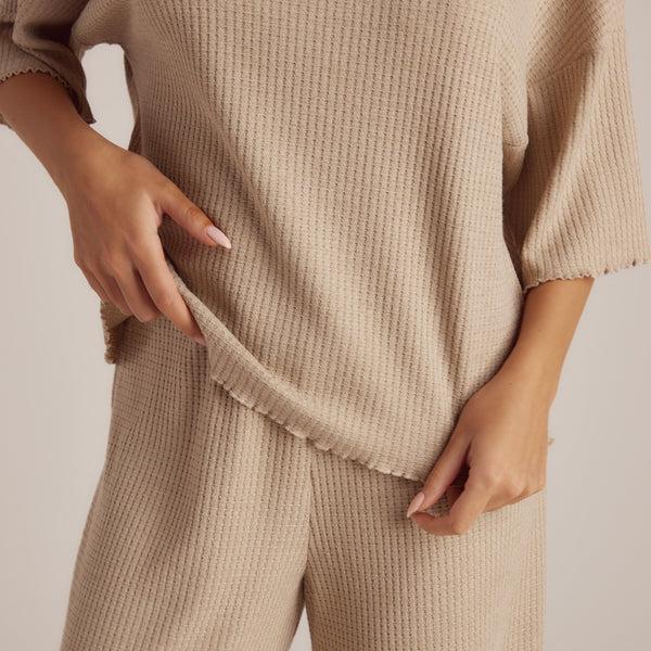 Lounge Underwear Soft Waffle Pyjama Top - Mink
