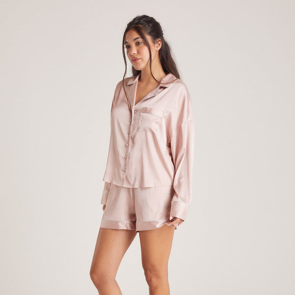 Lounge Underwear Sparkle Satin Pyjama Shirt - Blush