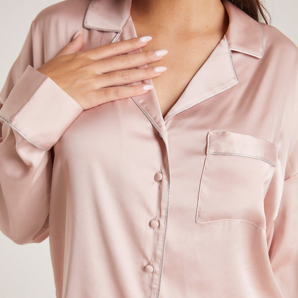 lounge underwear Sparkle Satin Pyjama Shirt - Blush