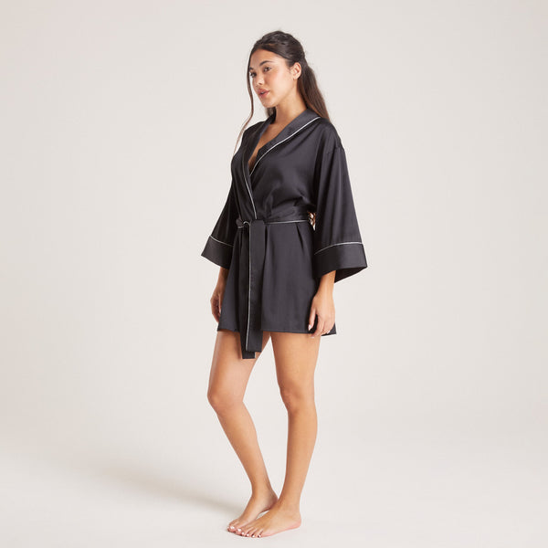 Lounge Underwear Sparkle Satin Robe - Black