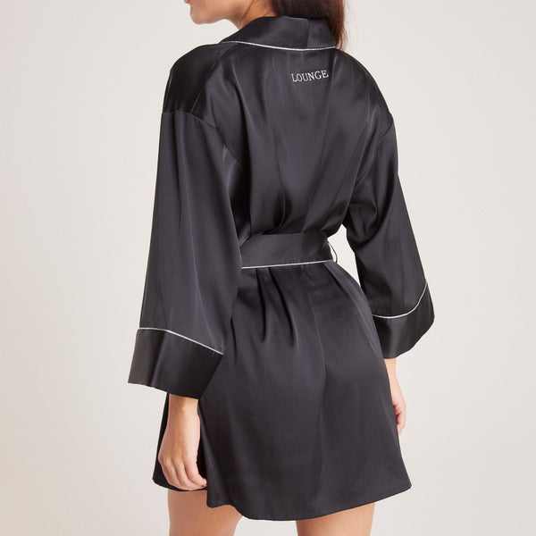 Lounge Underwear Sparkle Satin Robe - Black