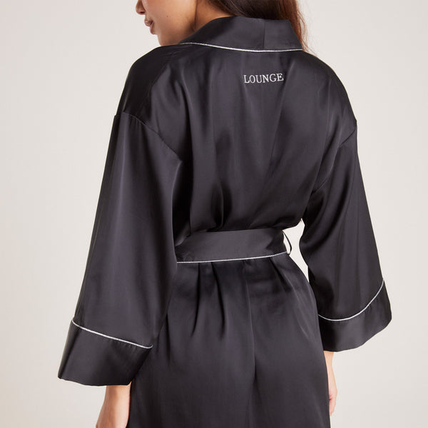 Lounge Underwear Sparkle Satin Robe - Black