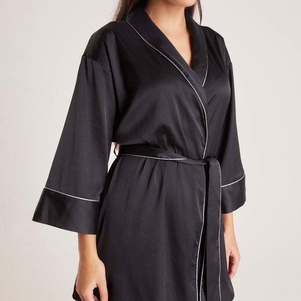 lounge underwear Sparkle Satin Robe - Black