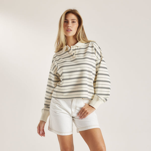 Lounge Underwear Striped Rugby Shirt - Cream