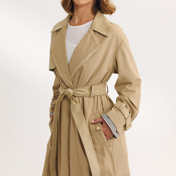 Lounge Underwear Suedette Trim Trench Coat - Sand