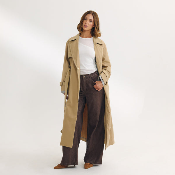 Lounge Underwear Suedette Trim Trench Coat - Sand