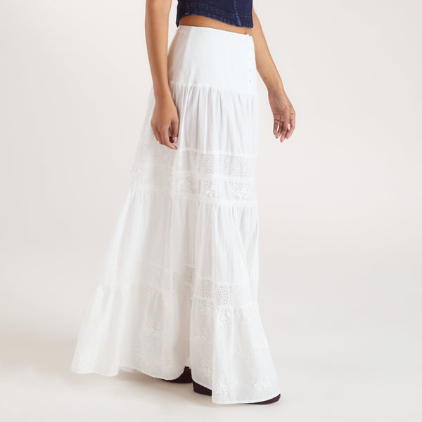 Lounge Underwear Tiered Maxi Skirt - White