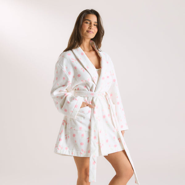 Lounge Underwear Towelling Bathrobe - Floral Print