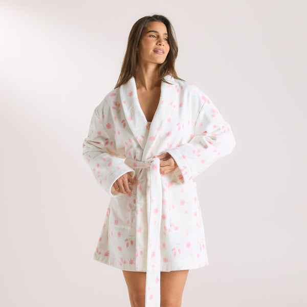 Lounge Underwear Towelling Bathrobe - Floral Print