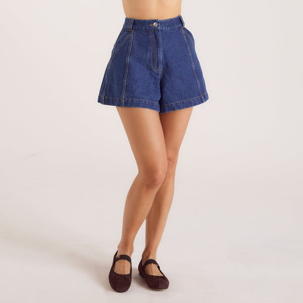 Lounge Underwear Wide-Hem Denim Shorts - Blue