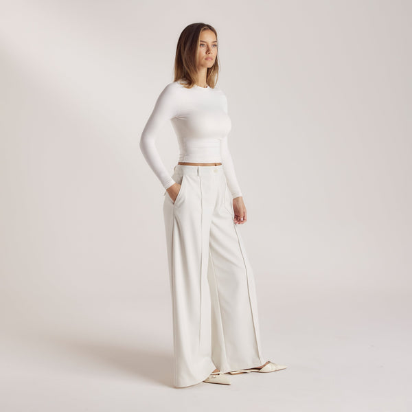 Lounge Underwear Wide-Leg Tailored Trousers - Cream