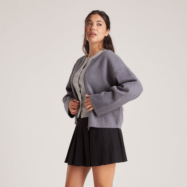 Lounge Underwear Zip-Up Cardigan - Charcoal
