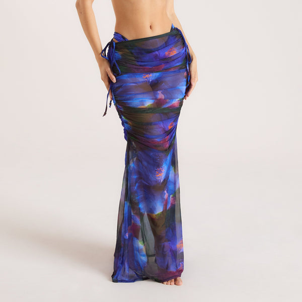 Lounge Underwear Midnight Tropics Printed Mesh Maxi Skirt - Midnight Blue