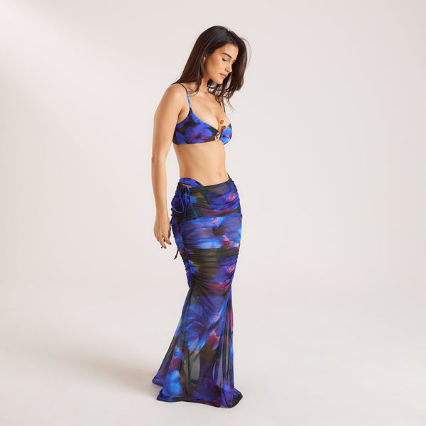 Lounge Underwear Midnight Tropics Printed Mesh Maxi Skirt - Midnight Blue