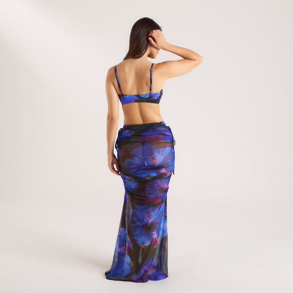 lounge underwear Midnight Tropics Printed Mesh Maxi Skirt - Midnight Blue