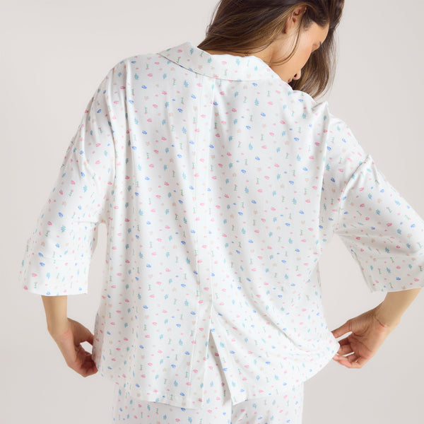 Lounge Underwear Modal Short Sleeve Pyjama Shirt - White Floral