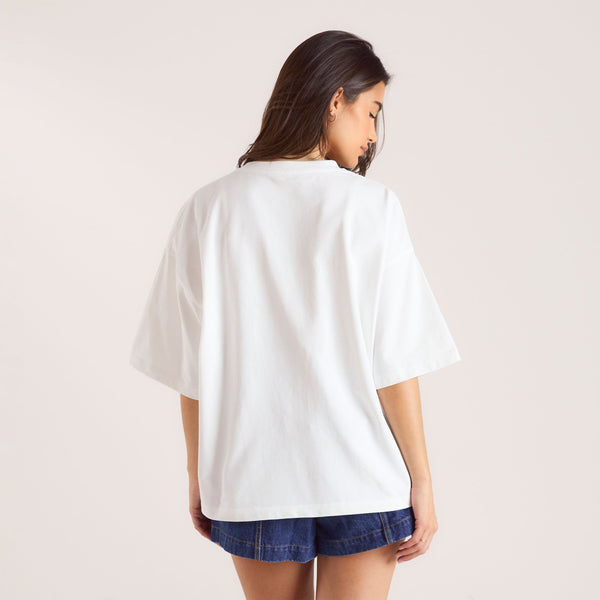 lounge underwear Oversized Lace Appliqué T-Shirt - White