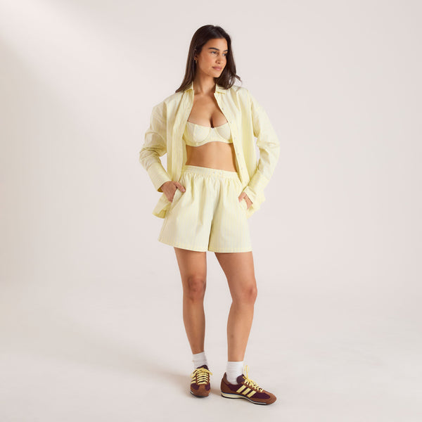 Lounge Underwear Oversized Striped Cotton Shirt - Yellow