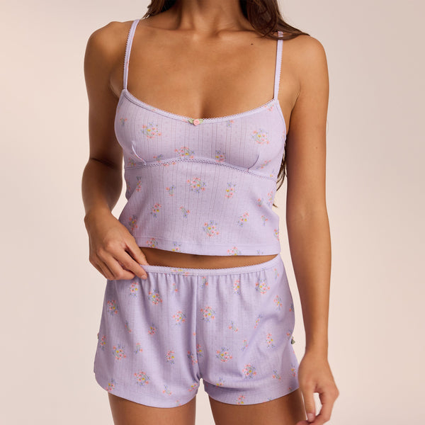 Lounge Underwear Pointelle Cami Pyjama Top - Lilac Floral