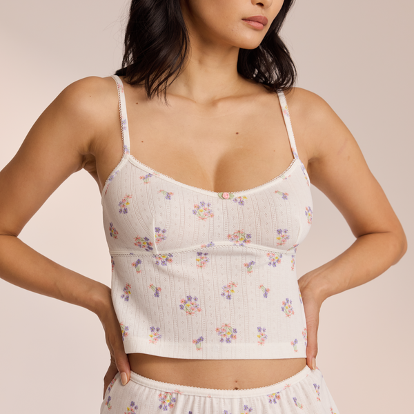 Lounge Underwear Pointelle Cami Pyjama Top - White Floral