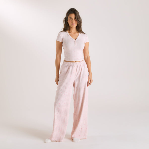 Lounge Underwear Pointelle Pyjama Bottoms - Pink Floral