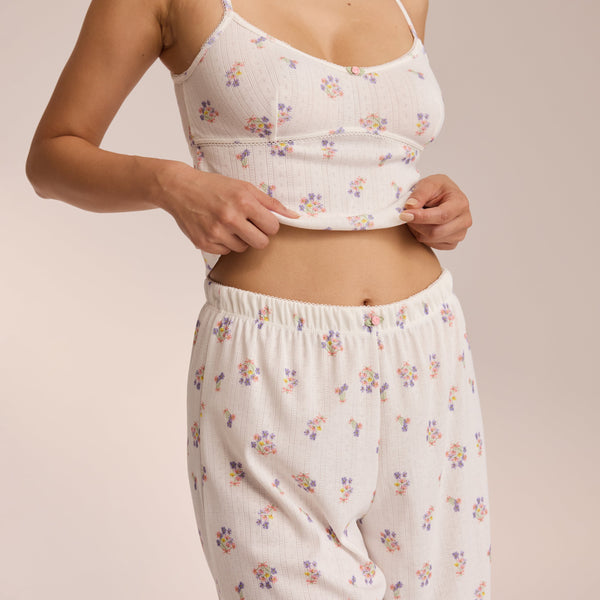 Lounge Underwear Pointelle Pyjama Bottoms - White Floral