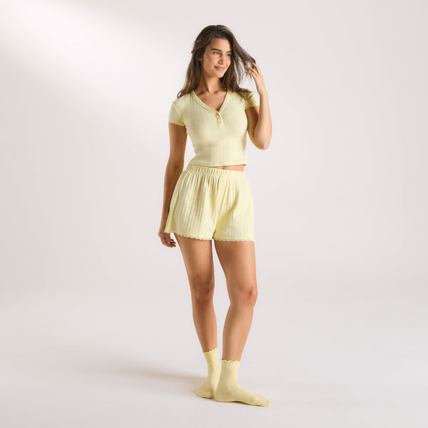 Lounge Underwear Pointelle Pyjama Shorts - Buttercup Yellow