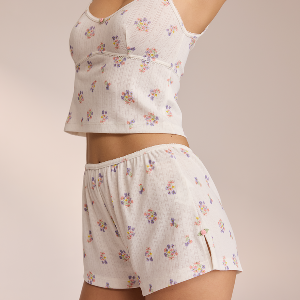 Lounge Underwear Pointelle Pyjama Shorts - White Floral
