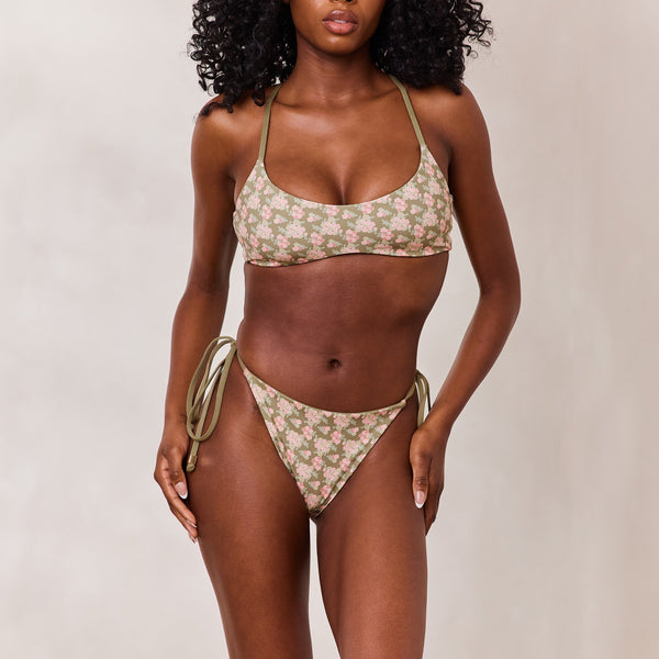 Lounge Underwear Reversible Bralette Bikini Top - Green/Floral