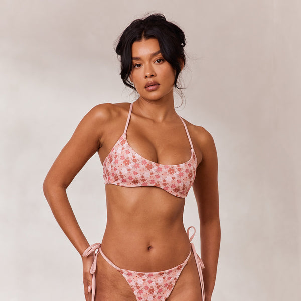 Lounge Underwear Reversible Bralette Bikini Top - Pink/Floral