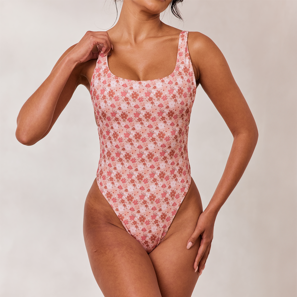 Lounge Underwear Reversible High Leg Swimsuit - Pink/Floral