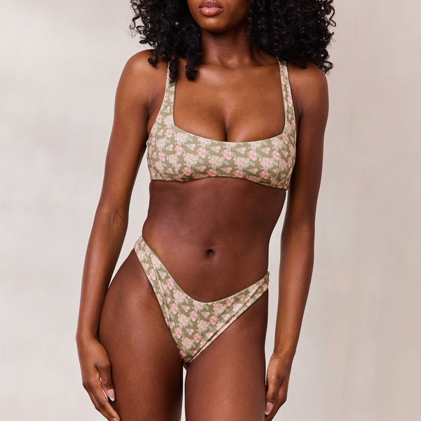 Lounge Underwear Reversible Plunge Bikini Top - Green/Floral