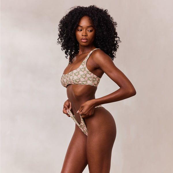 Lounge Underwear Reversible Plunge Bikini Top - Green/Floral