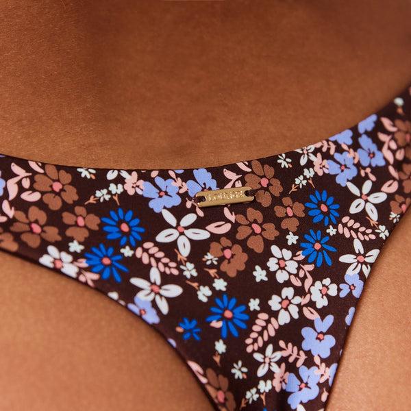 Lounge Underwear Reversible Tie Side Bikini Thong - Brown/Floral