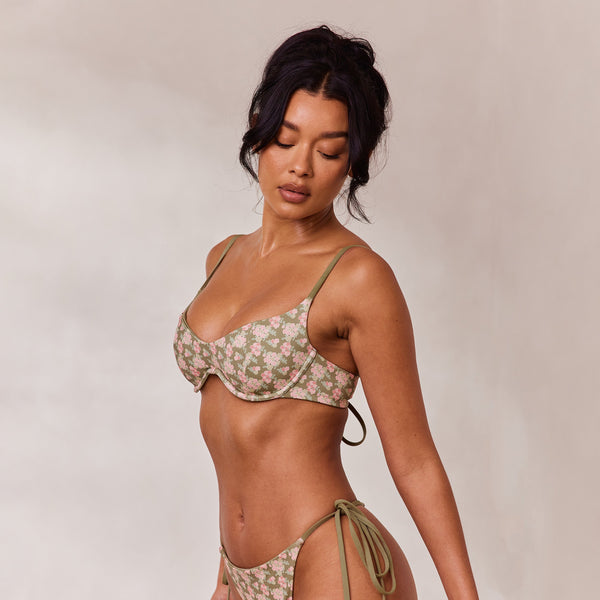Lounge Underwear Reversible Underwire Bikini Top - Green/Floral