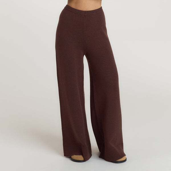 Lounge Underwear Ribbed Hem Knitted Trousers - Chocolate