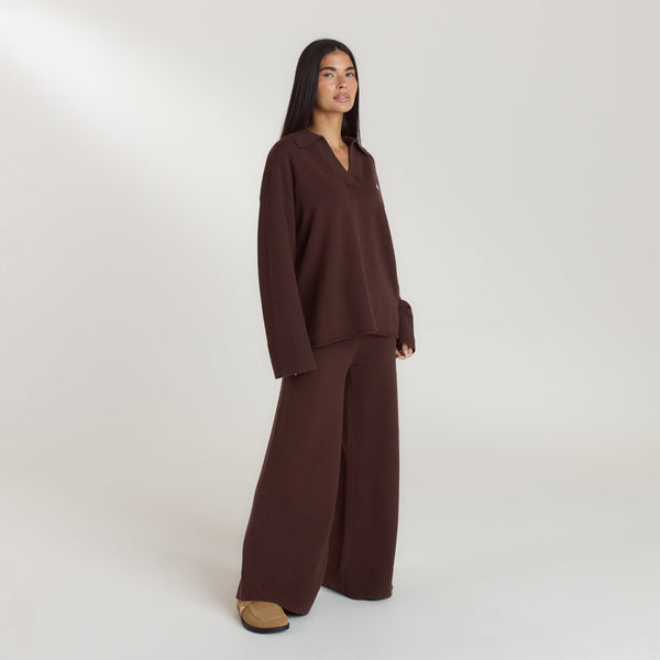 Lounge Underwear Ribbed Hem Knitted Trousers - Chocolate