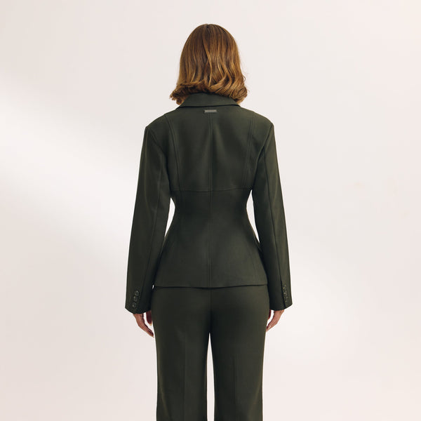Lounge Underwear Seam Detail Fitted Blazer - Dark Green