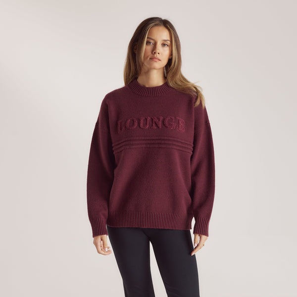 Lounge Underwear Stripe Knitted Crew Neck Jumper - Burgundy