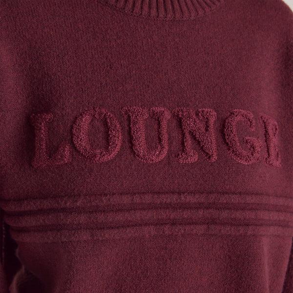 Lounge Underwear Stripe Knitted Crew Neck Jumper - Burgundy