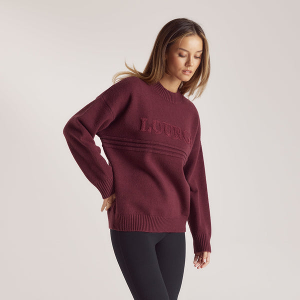 Lounge Underwear Stripe Knitted Crew Neck Jumper - Burgundy