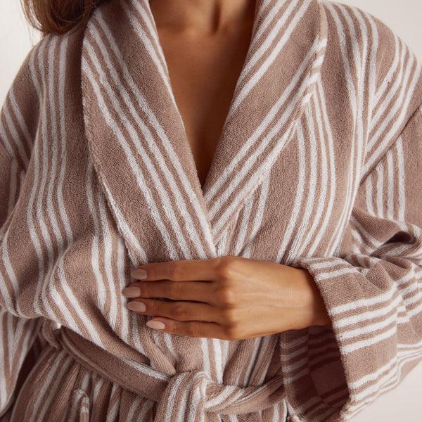 Lounge Underwear Towelling Dressing Gown - Striped Malt