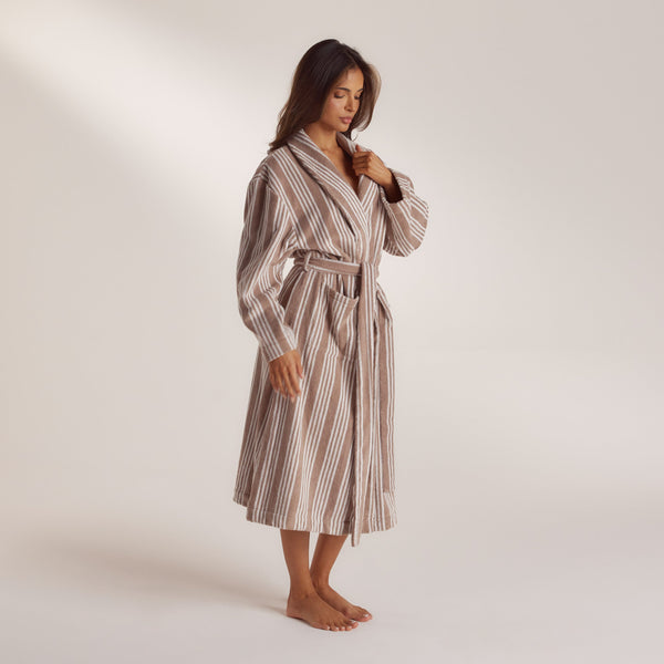 Lounge Underwear Towelling Dressing Gown - Striped Malt