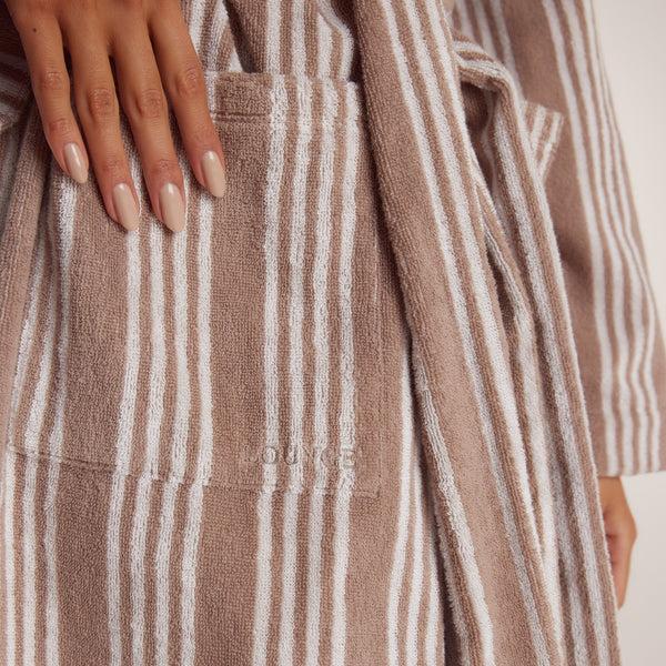 Lounge Underwear Towelling Dressing Gown - Striped Malt