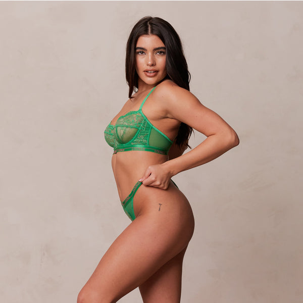 Lounge Underwear Two-tone Blossom Balcony Bra - Green