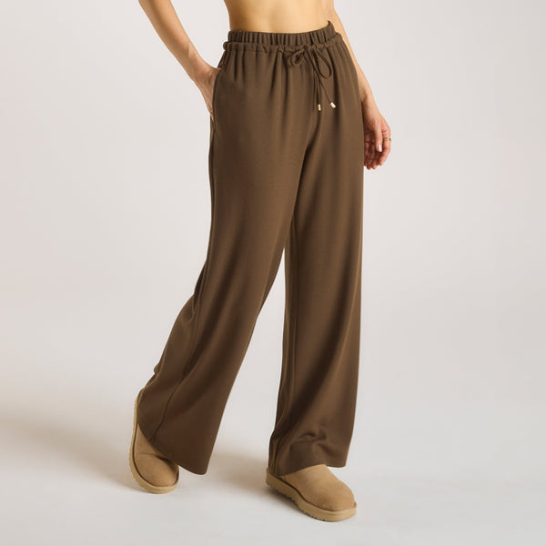 Lounge Underwear Waffle Wide Leg Trousers - Chocolate
