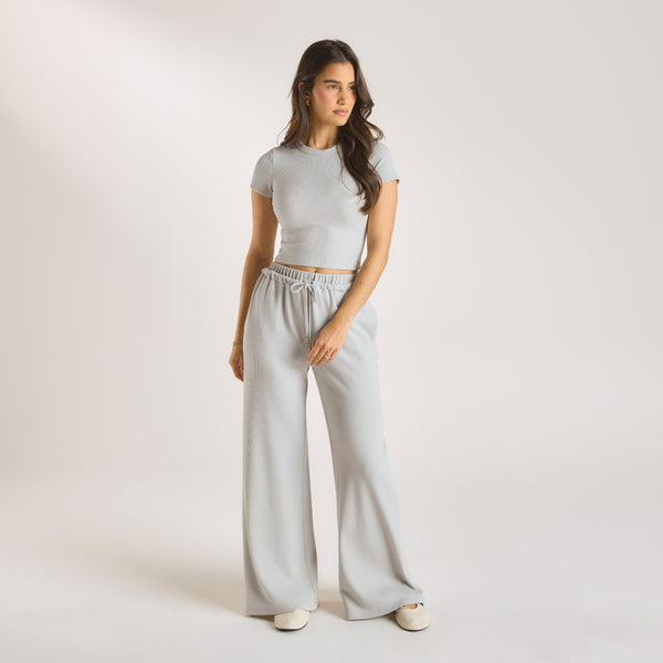 Lounge Underwear Waffle Wide Leg Trousers - Frost Grey