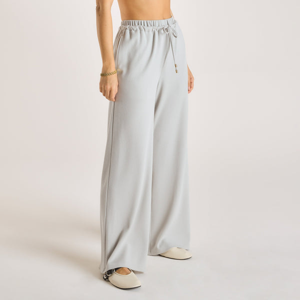 Lounge Underwear Waffle Wide Leg Trousers - Frost Grey